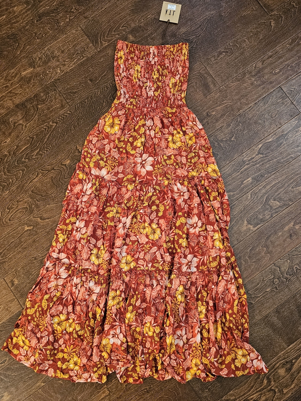 Strapless Floral Maxi Dress in Red and Yellow